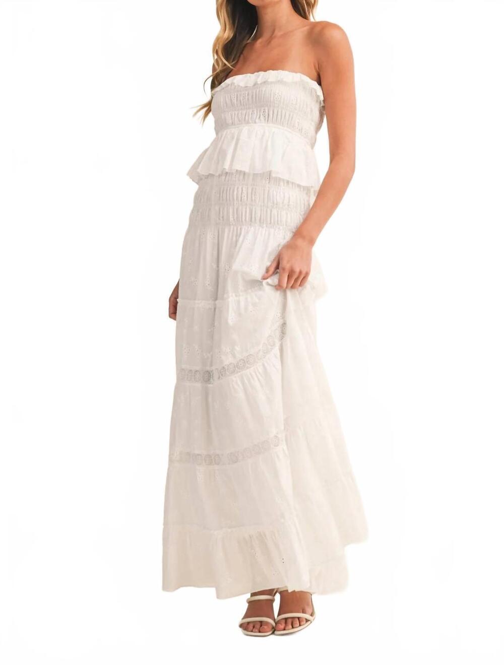 NEW KLESIS evelyn strapless eyelet maxi dress in white